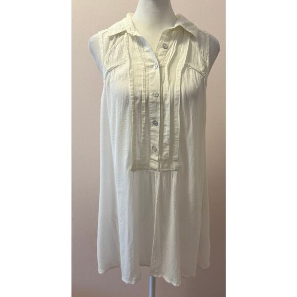 FREE PEOPLE Sleeveless Cotton Flowy Buton Down Tunic Aztec Lace Size S - Picture 2 of 5